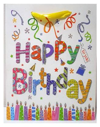 Picture of Paper Impression Happy Birthday Gift Bags Glitter Large 1 Pc