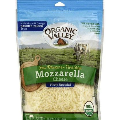 Picture of Organic Valley Cheese Finely Shredded Mozzarella Low Moisture Part Skim 6 Oz