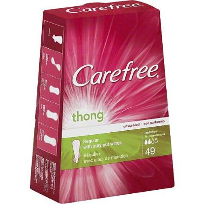 Picture of Carefree Liners With Stay Put Wings Regular Thong Unscented 49 Ct
