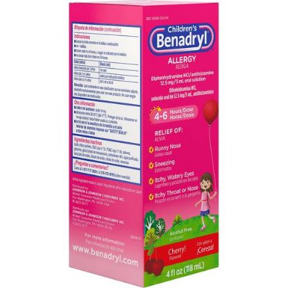Picture of Benadryl Children/'s Allergy Non Anti Itch Liquid Cherry 4 Oz