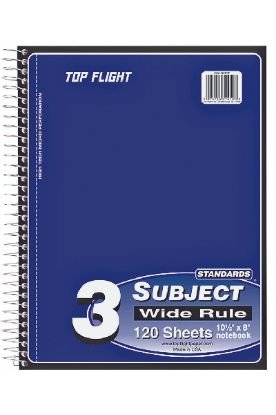 Picture of Top Flight 3 Subject Perforated Wide Rule Asst Colors 1 Ct