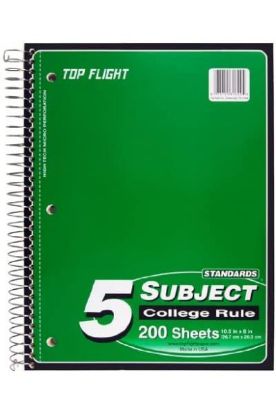 Picture of Top Flight 3 Subject Perforated College Rule Asst Colors 120 Ct
