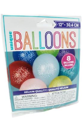 Picture of Unique Happy Birthday Balloon 12 Inch 8 Ct